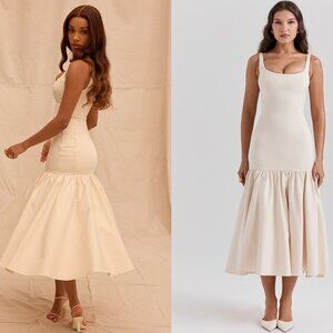 House of CB 'Amore' Vintage Cream Dropped Waist Midi Dress NWT